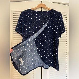 Blue shirt with white polka dots